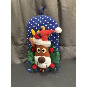 Vintage Christmas Reindeer Pot Holder OvenMitt Winfield Trading Co Blue Polkadot